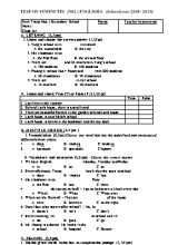 Đề kiểm tra 45 phút môn Tiếng Anh Lớp 6 - Năm học 2018-2019